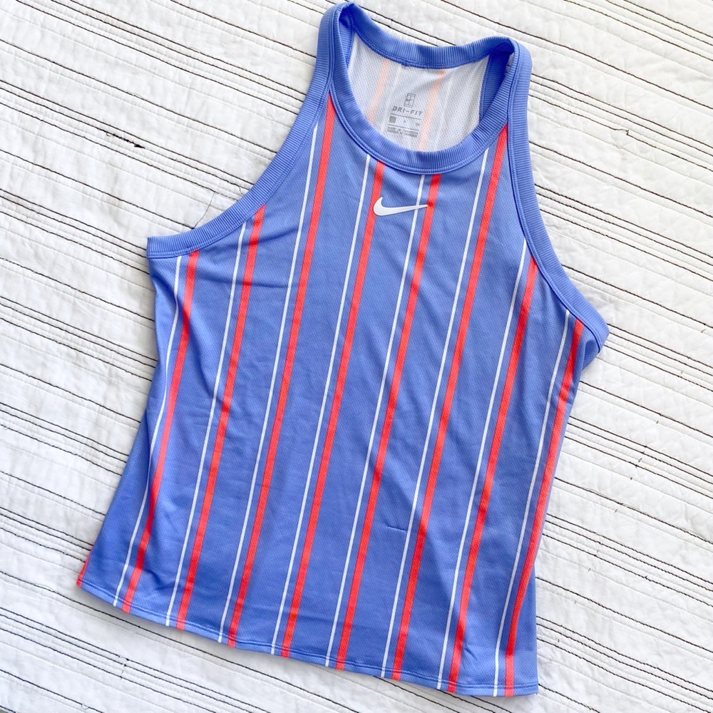 Nike Court Dri-fit Tennis Tank in Purple and Neon Pink Stripe Small